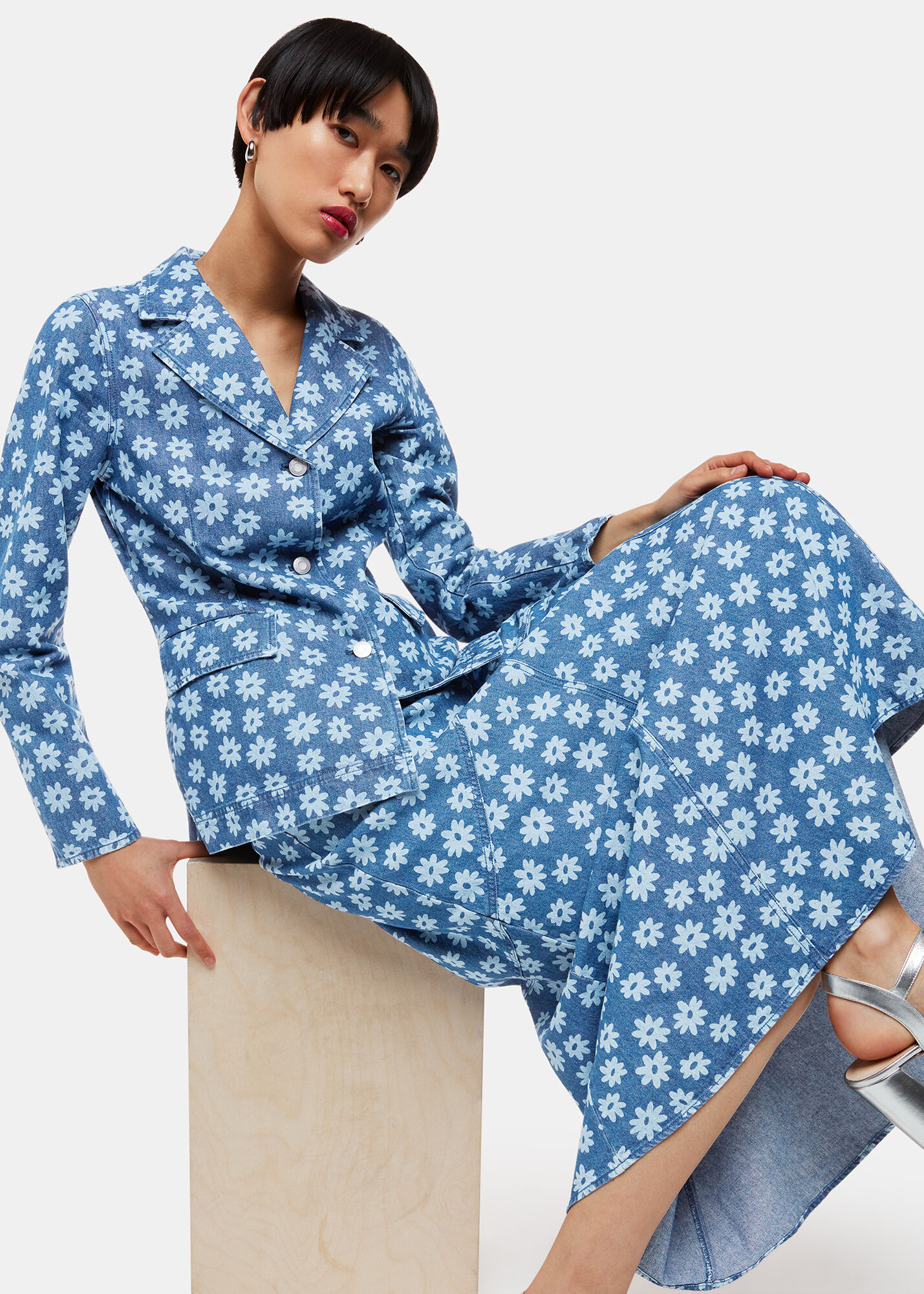 Denim Graphic Daisy Denim Maxi Skirt | WHISTLES | Whistles UK |